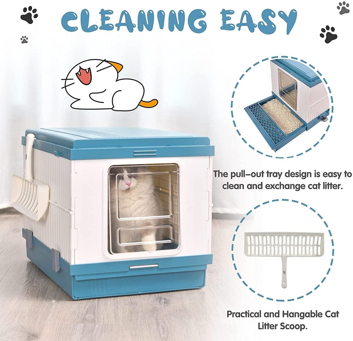YES4PETS XL Portable Cat Toilet Litter Box Tray Foldable House with Handle and Scoop Blue - Mega Pet Store