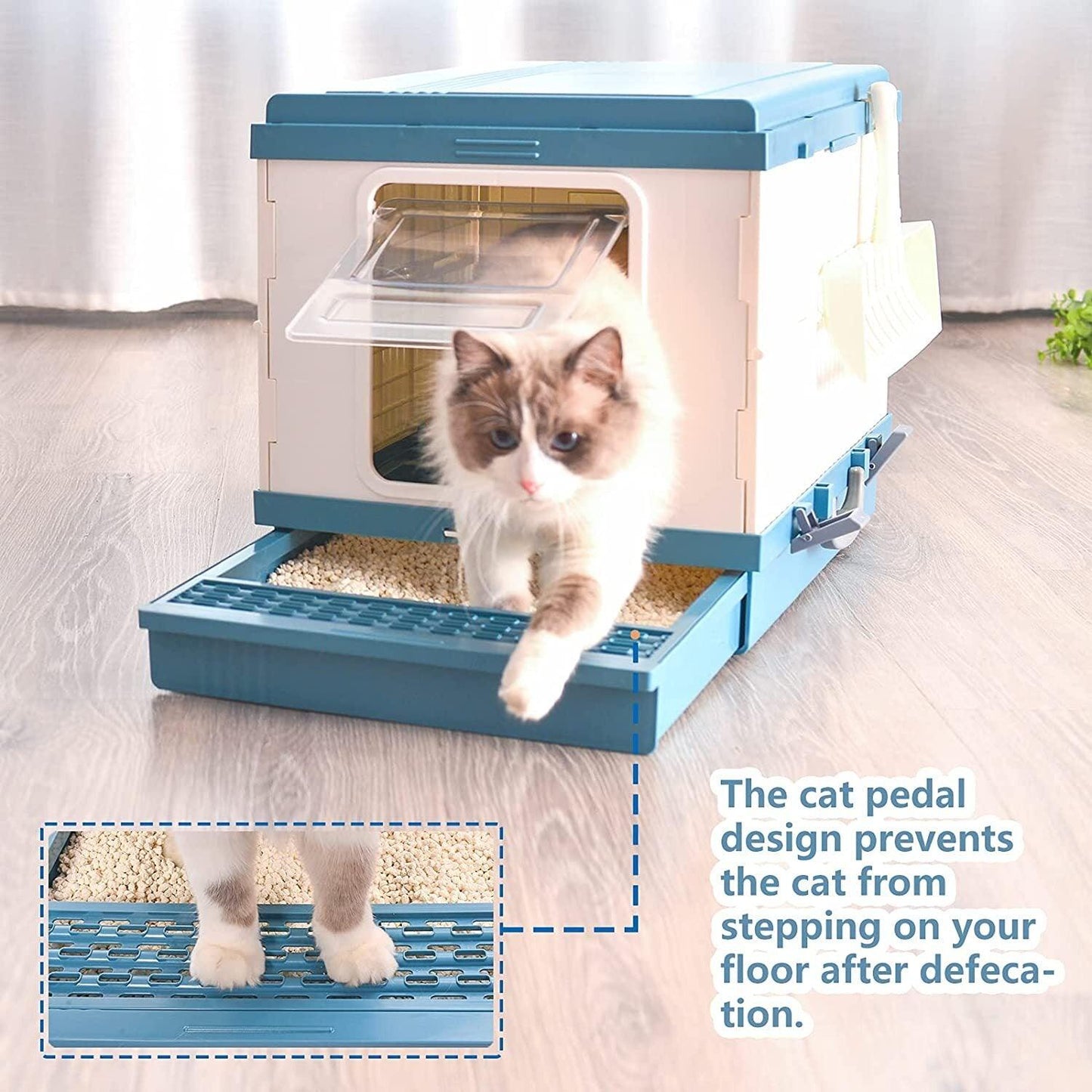 YES4PETS XL Portable Cat Toilet Litter Box Tray Foldable House with Handle and Scoop Blue - Mega Pet Store