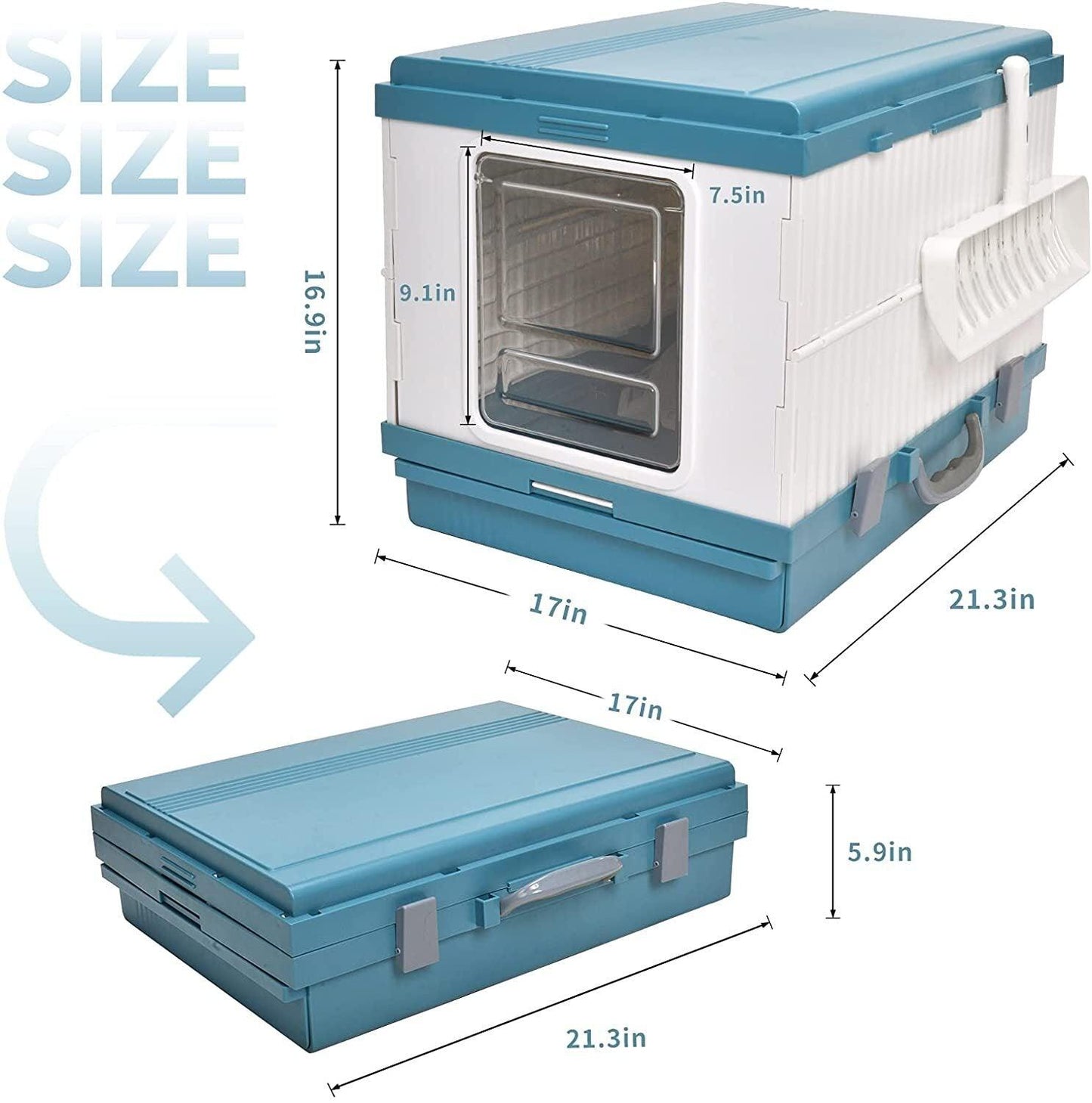 YES4PETS XL Portable Cat Toilet Litter Box Tray Foldable House with Handle and Scoop Blue - Mega Pet Store