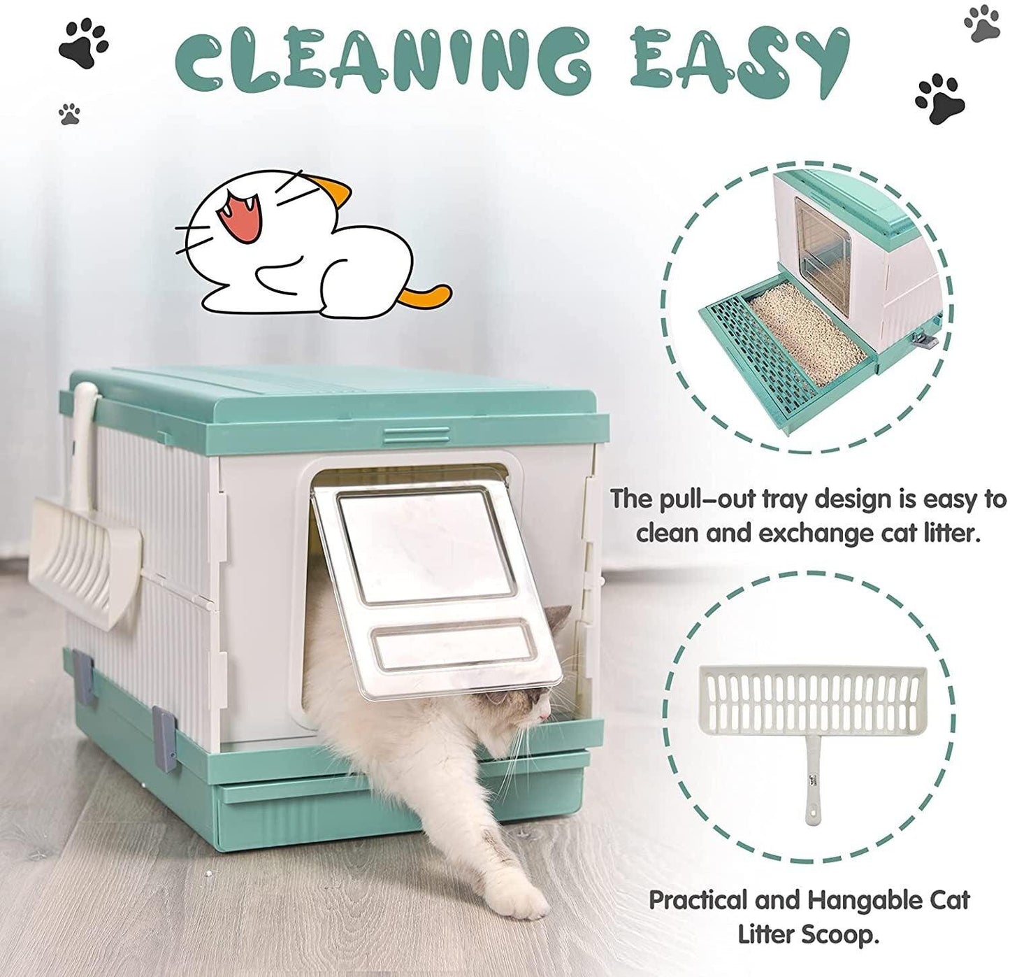 YES4PETS XL Portable Cat Toilet Litter Box Tray Foldable House with Handle and Scoop Green - Mega Pet Store