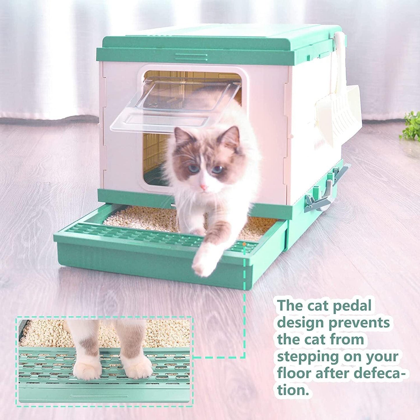 YES4PETS XL Portable Cat Toilet Litter Box Tray Foldable House with Handle and Scoop Green - Mega Pet Store