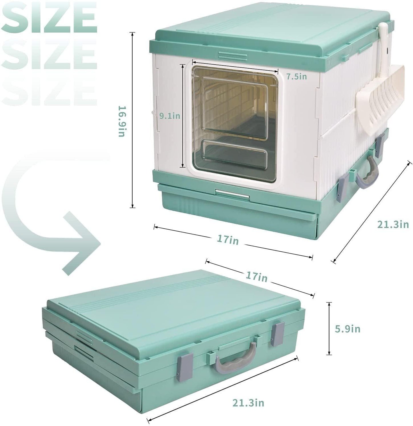 YES4PETS XL Portable Cat Toilet Litter Box Tray Foldable House with Handle and Scoop Green - Mega Pet Store