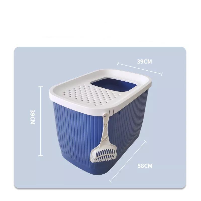 YES4PETS XXL Top Entry Cat Litter Box No Mess Large Enclosed Covered Kitty Tray Dark Blue - Mega Pet Store
