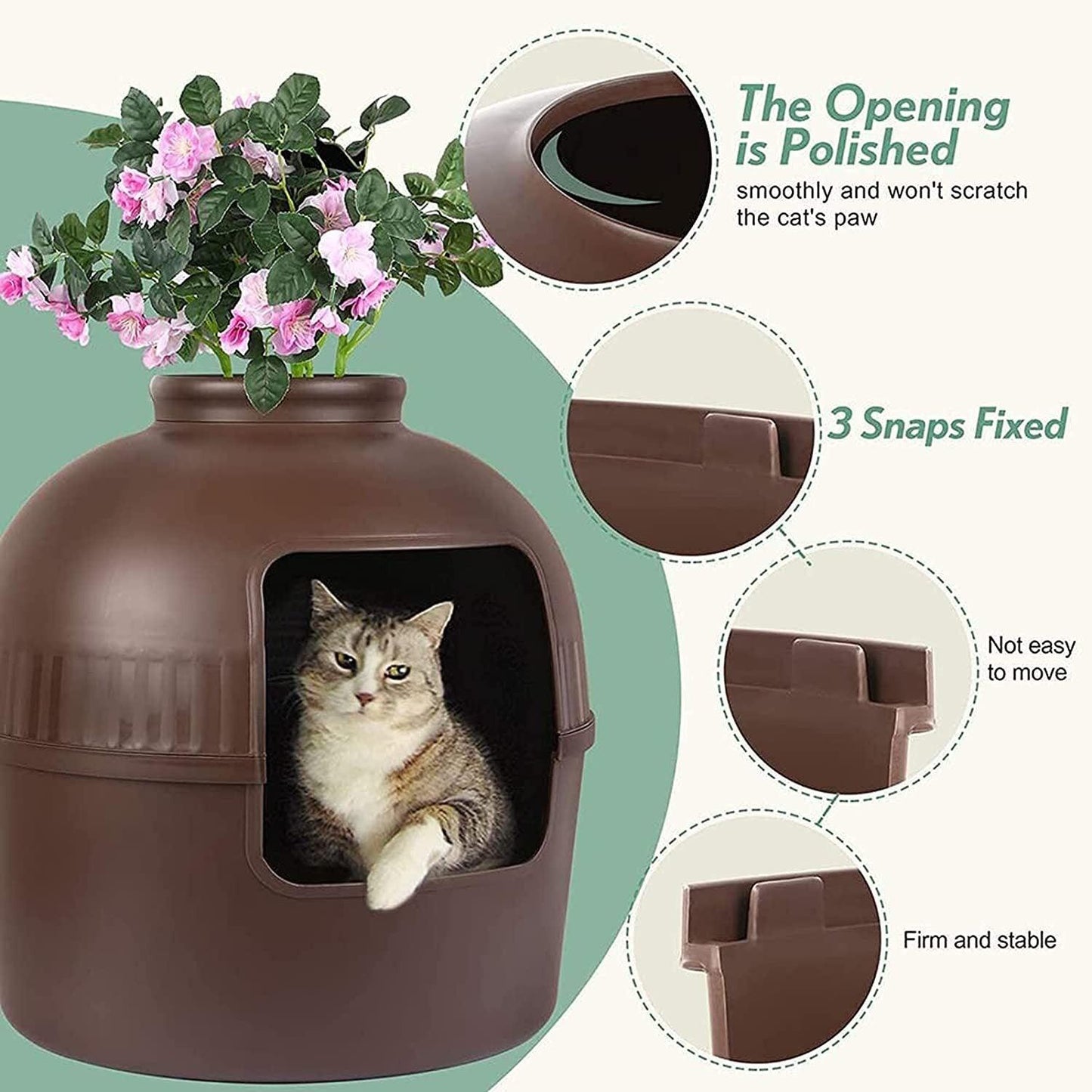 YES4PETS Multifunctional Cat Litter Box Pet Cat House Semi-Enclosed Brown - Mega Pet Store