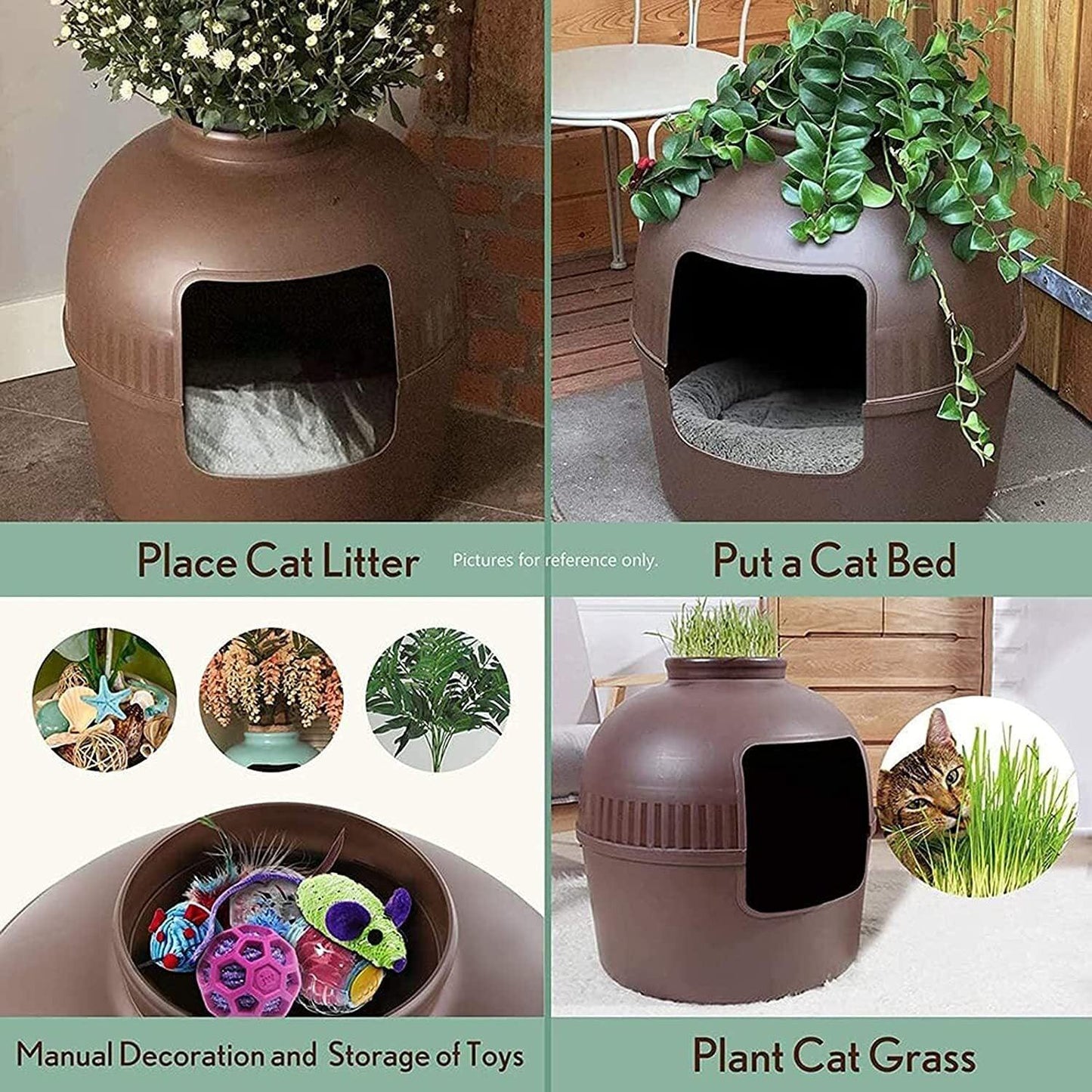 YES4PETS Multifunctional Cat Litter Box Pet Cat House Semi-Enclosed Brown - Mega Pet Store