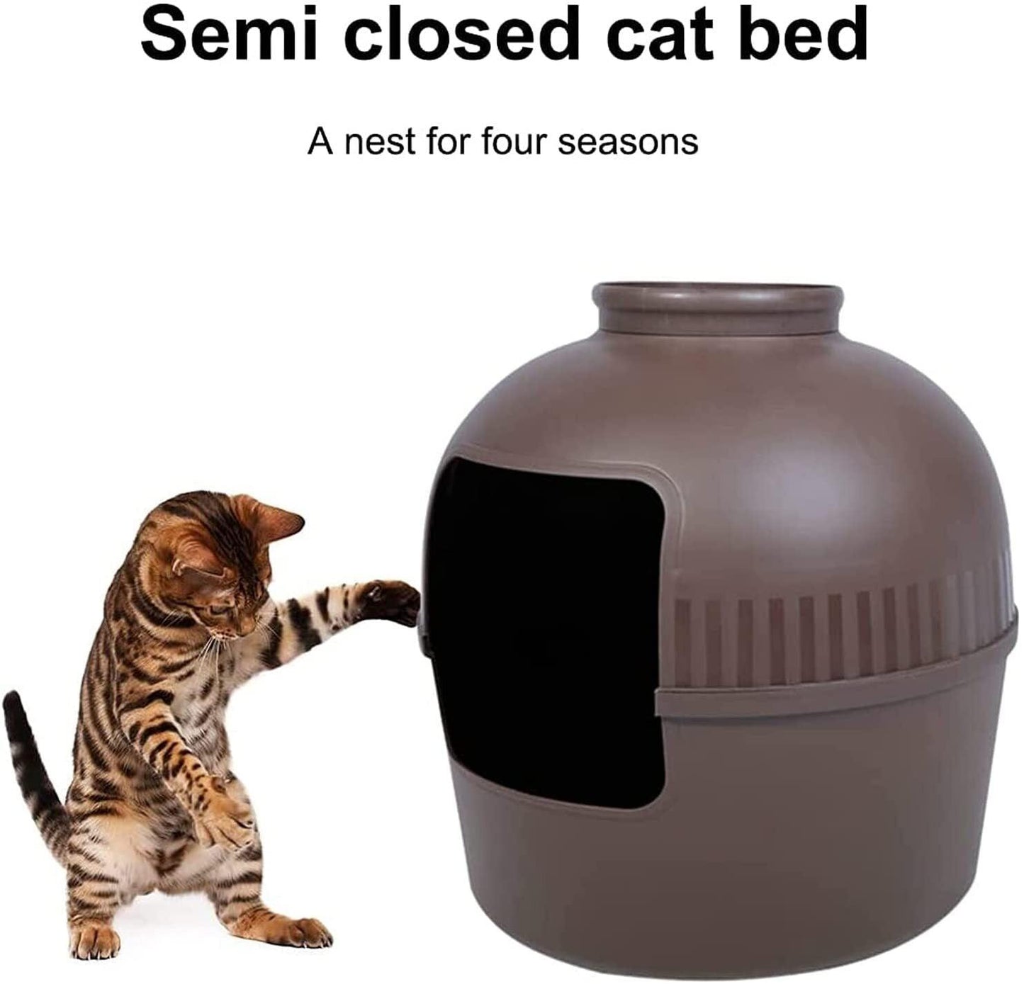 YES4PETS Multifunctional Cat Litter Box Pet Cat House Semi-Enclosed Brown - Mega Pet Store