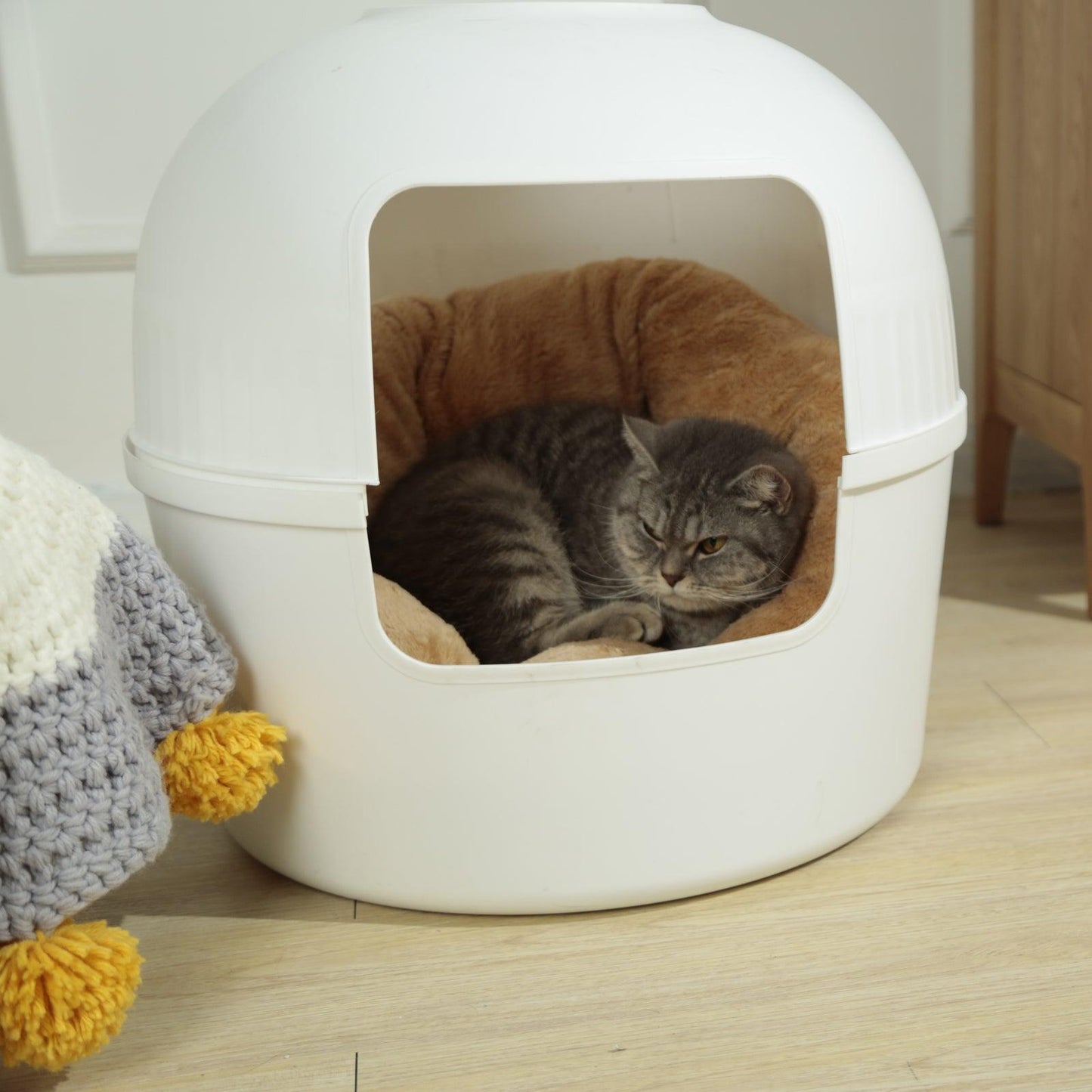 YES4PETS Multifunctional Cat Litter Box Pet Cat House Semi-Enclosed White - Mega Pet Store