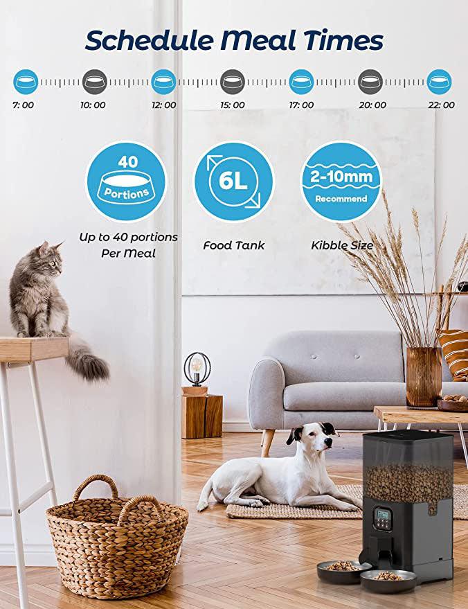 YES4PETS 6L Automatic Digital Pet Dog Cat Feeder Double Food Bowl Dispenser - Mega Pet Store
