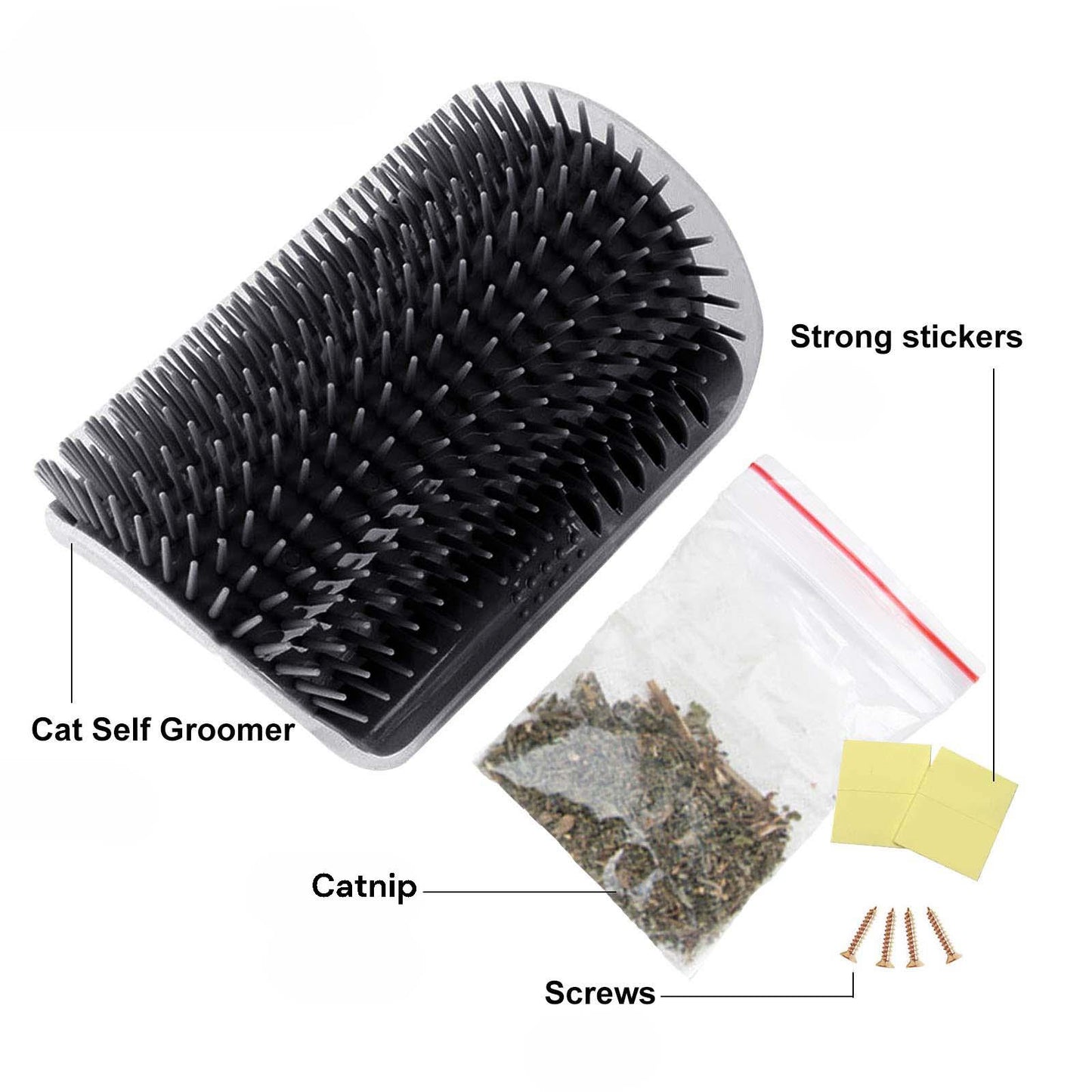 Cat Self Groomer Catnip Dog Cat Toy Corner Groomer Wall Corner Scratcher Comb Grooming Massage Brush Black - Mega Pet Store