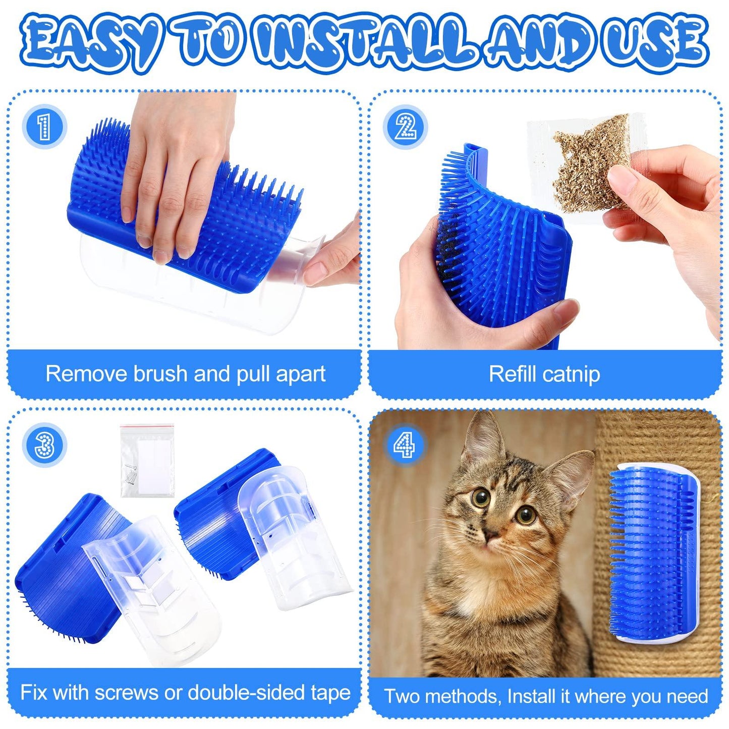 Cat Self Groomer Catnip Dog Cat Toy Corner Groomer Wall Corner Scratcher Comb Grooming Massage Brush Blue - Mega Pet Store