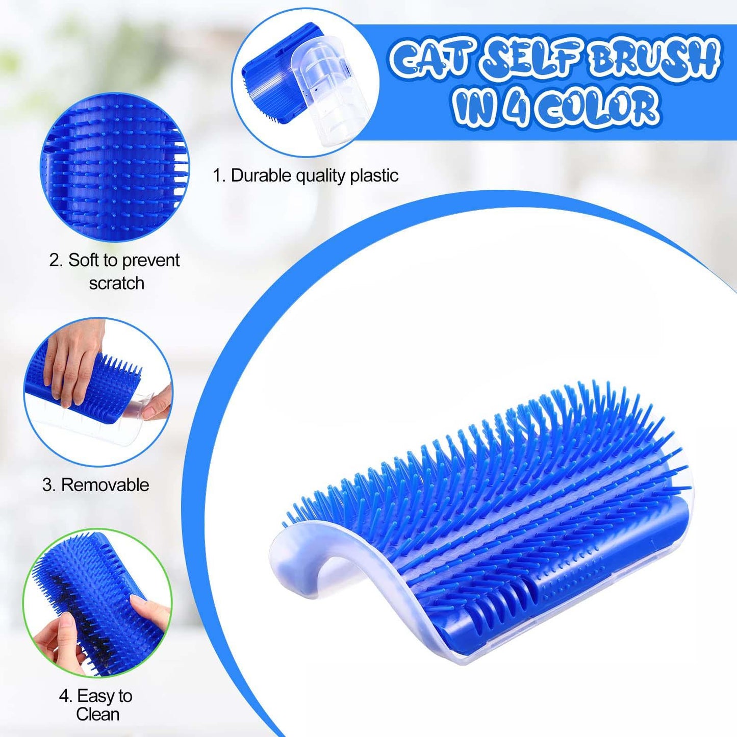 Cat Self Groomer Catnip Dog Cat Toy Corner Groomer Wall Corner Scratcher Comb Grooming Massage Brush Blue - Mega Pet Store
