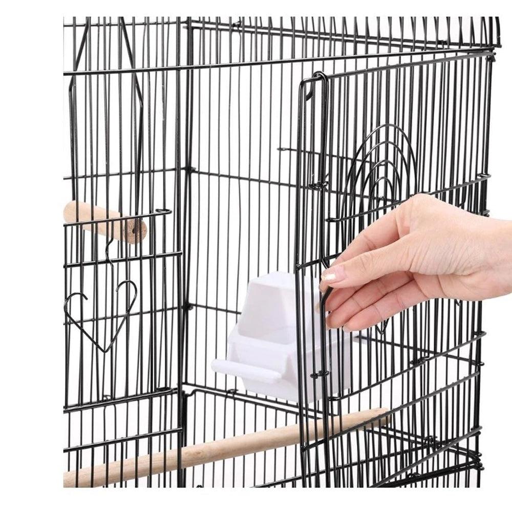 92cm Large Portable Wire Bird Cage Birdcage Parrot Cage Wooden Stand Pole Feeding Cup Black - Mega Pet Store