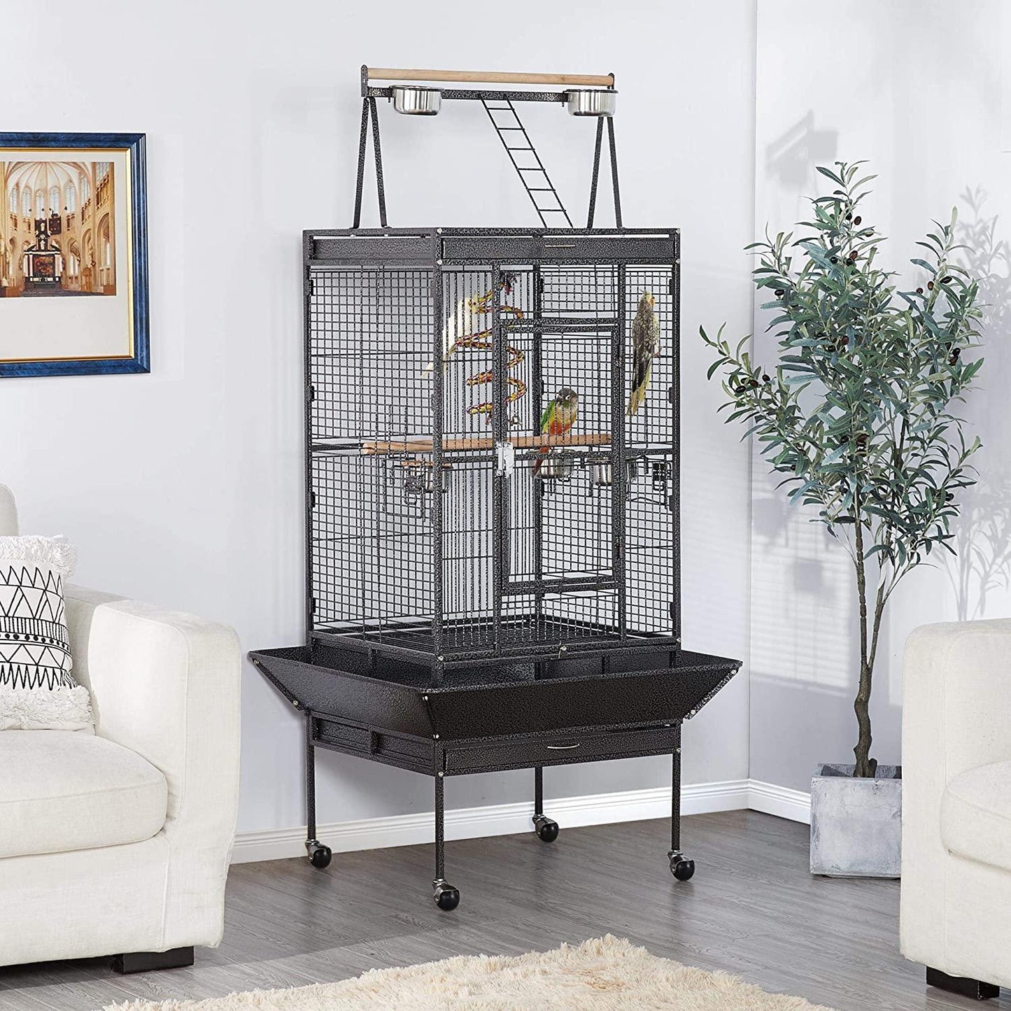 174cm Large Rolling Mobile Bird Cage Birdcage Finch Aviary Parrot Animals Playtop Stand Canary Finch - Mega Pet Store