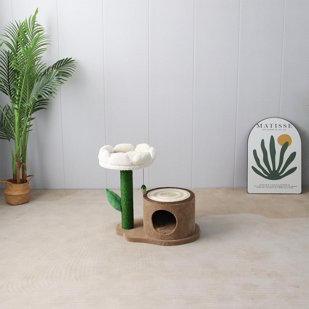 CATIO Log Cat House With White Camelia Cat Scratching Tree - Mega Pet Store