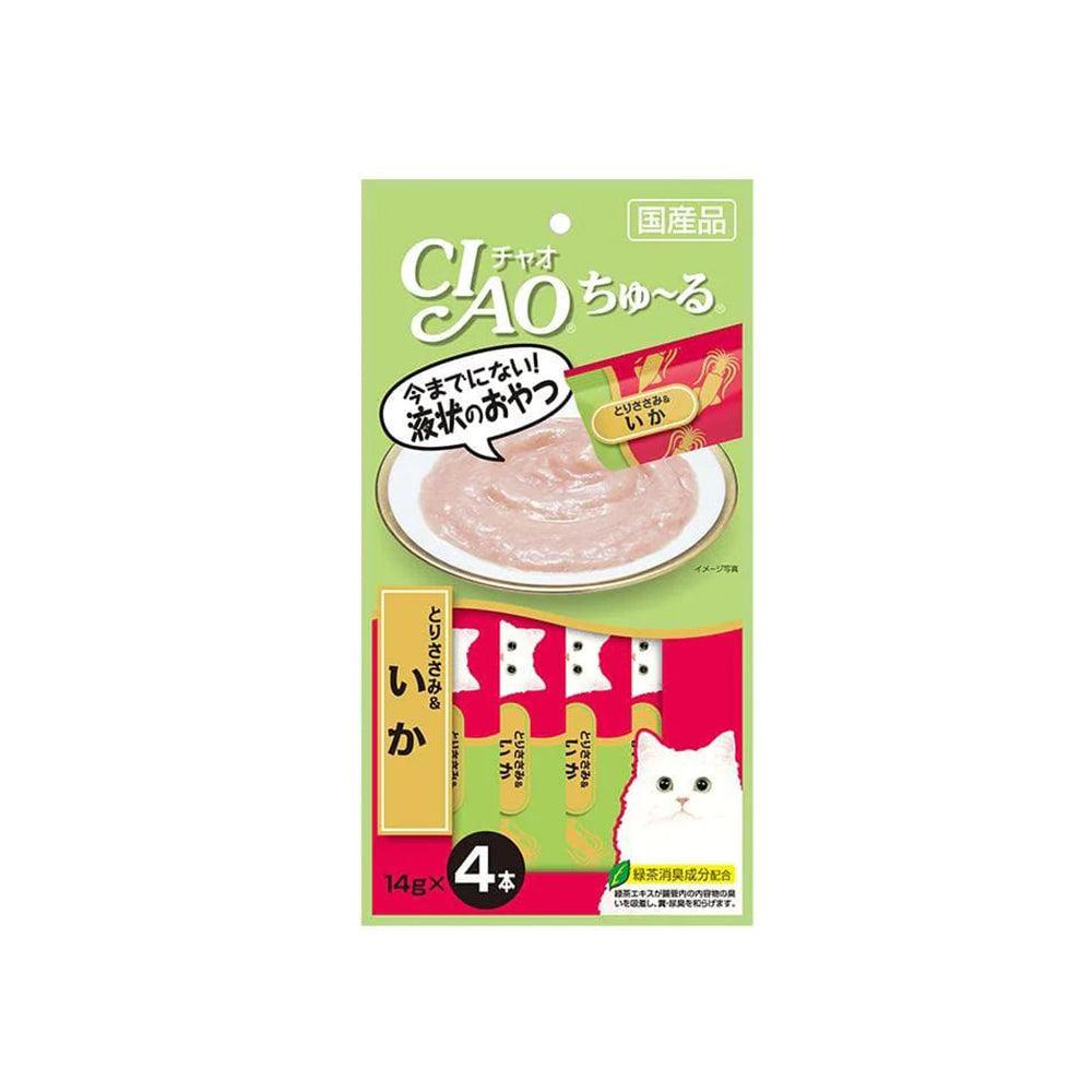 CIAO Churu Puree Cat Wet Treat- Chicken Fillet Squid- 14G X 4 SC-79 X6 - Mega Pet Store