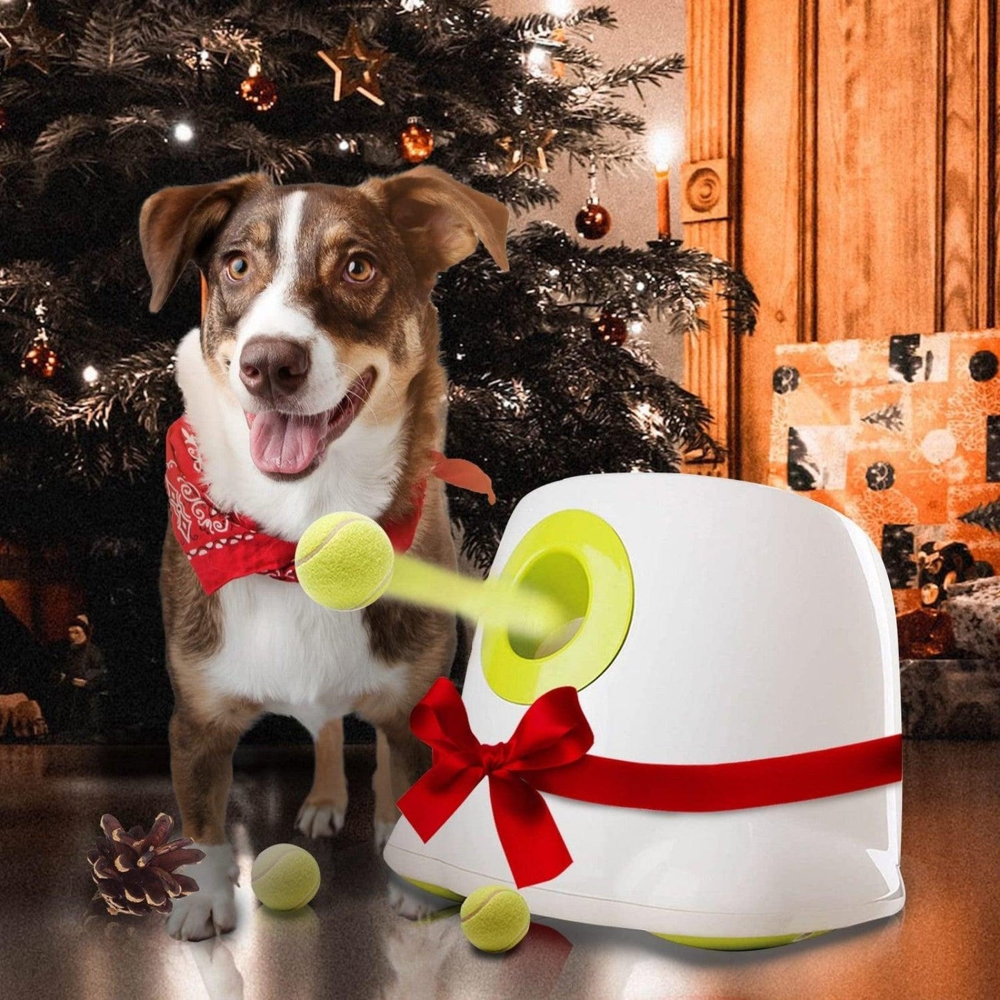 Automatic Ball Launcher Throwing Machine Dog Toys Interactive Tennis Pet 6Balls - Mega Pet Store
