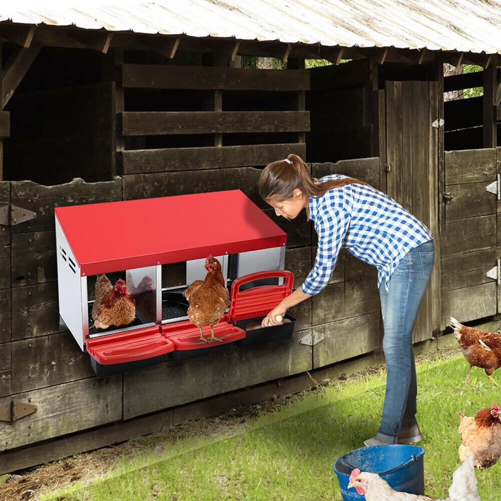 VaKa Chicken Hen Coop Hutch 3 Hole Inside Outside Roll Away Lay Egg Nesting Box - Mega Pet Store