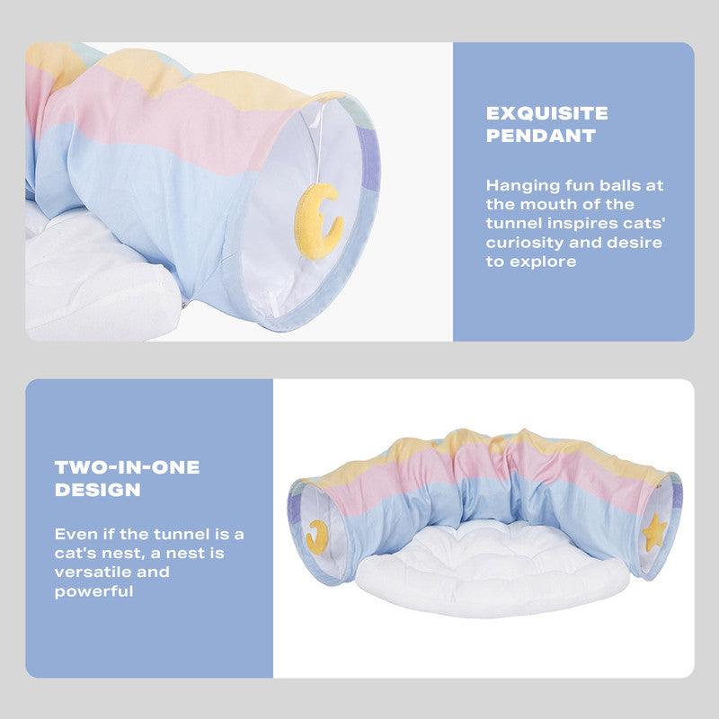Cat Tunnel Sleep Bed 2-in-1 Collapsible Cat Tunnel Tubes Toys with Removable Mat - Mega Pet Store