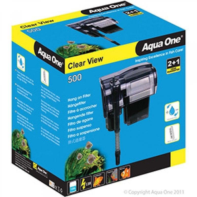 Aqua One Clear View Hang On Filter 500 Waterfall Hang On Back - Mega Pet Store