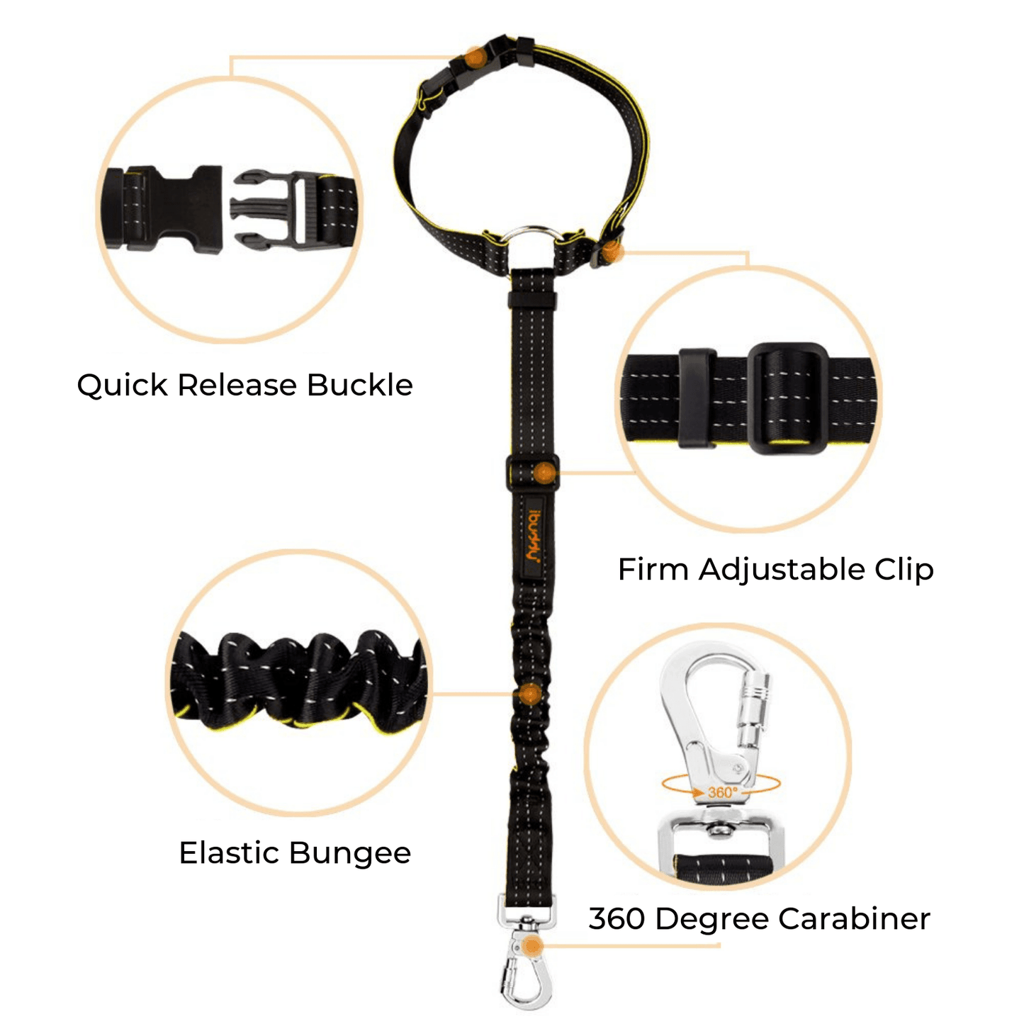 iBuddy Dog Seat Belt for Cars, Headrest Restraint with Locking Carabiner - Mega Pet Store
