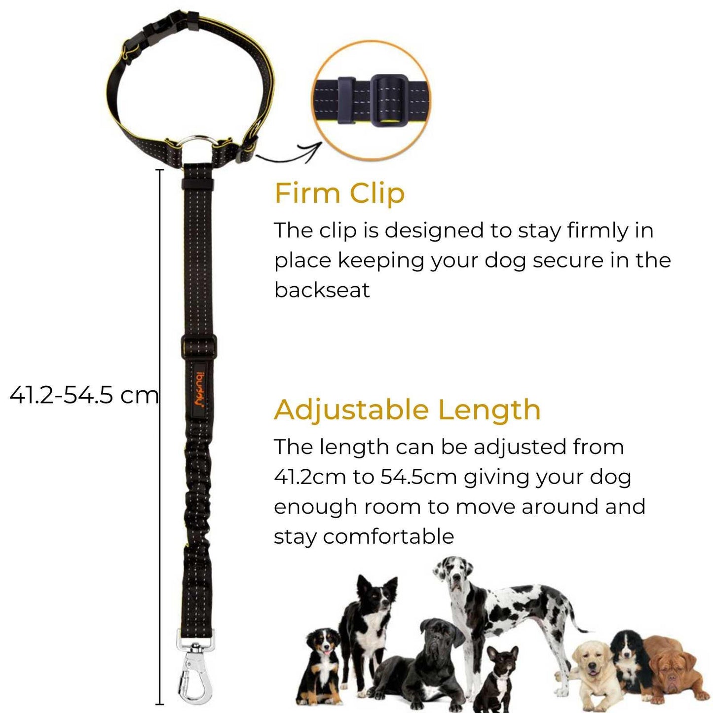 iBuddy Dog Seat Belt for Cars, Headrest Restraint with Locking Carabiner - Mega Pet Store