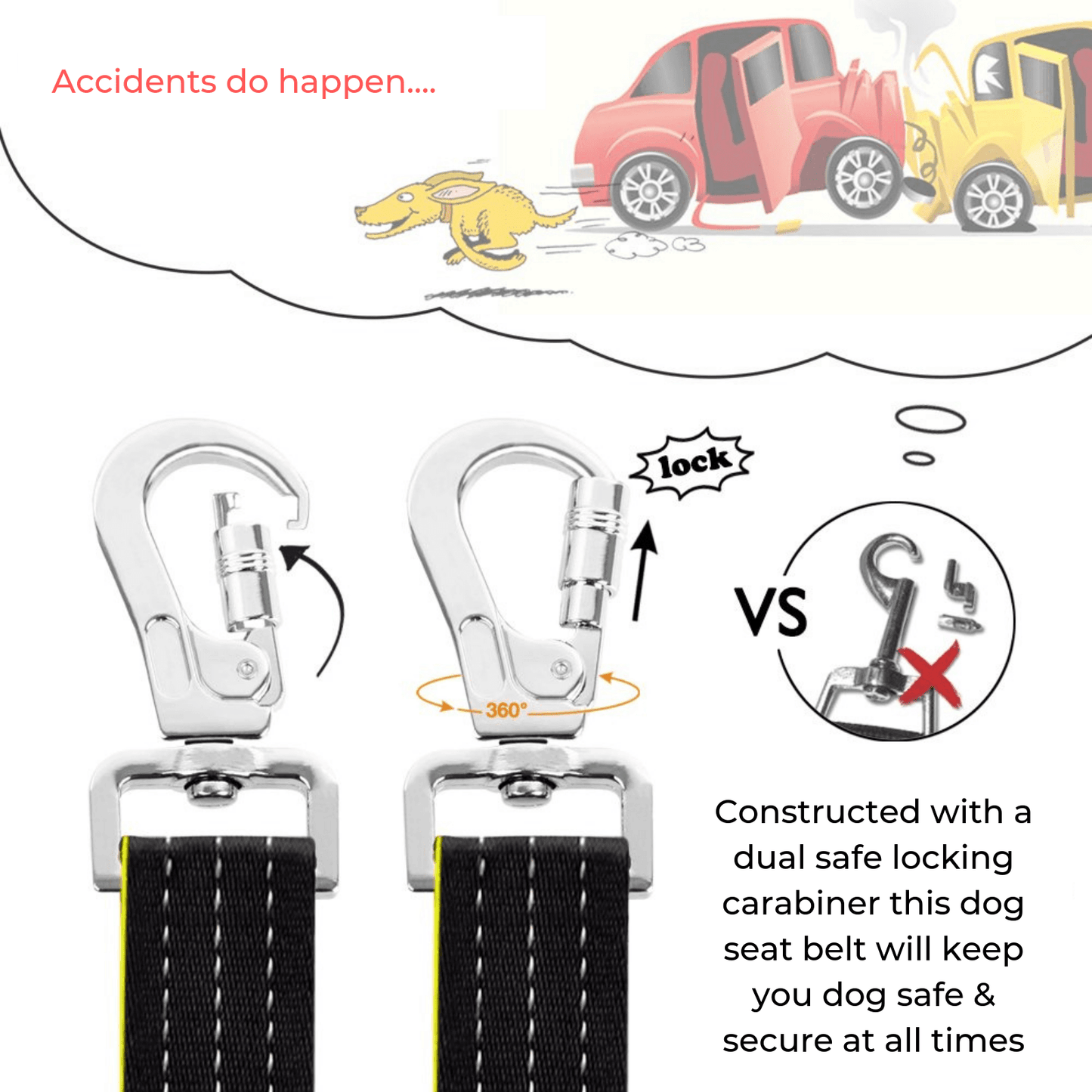 iBuddy Dog Seat Belt for Cars, Headrest Restraint with Locking Carabiner - Mega Pet Store