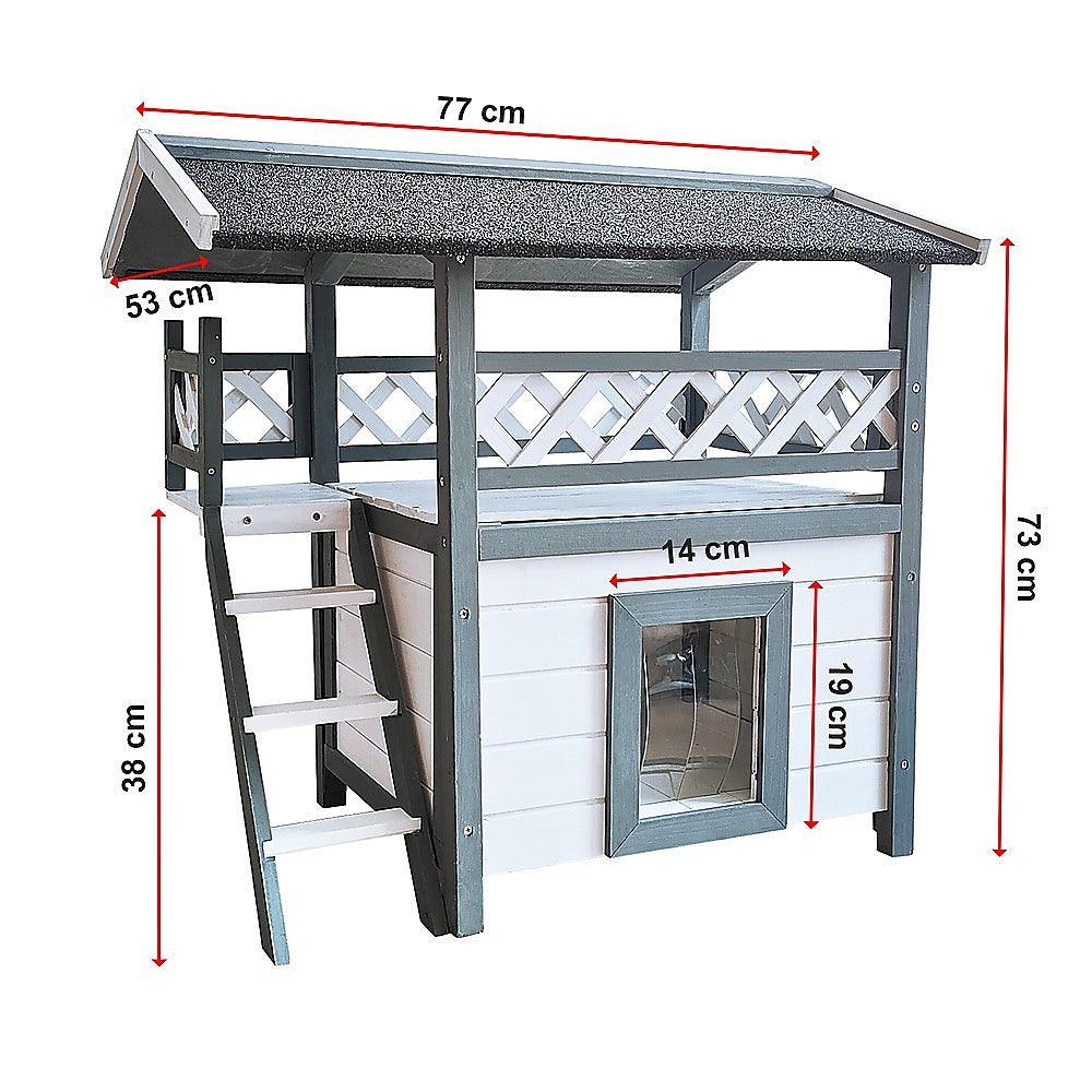 Cat House Weatherproof 2-Story Indoor Outdoor Wooden Shelter Bitumen Roof - Mega Pet Store