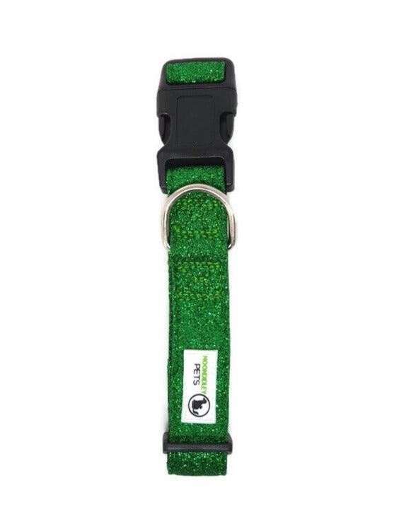 Bling Glitter Overlay Nylon Dog Collar Breakaway Buckle - Moondidley Pets Medium Green - Mega Pet Store