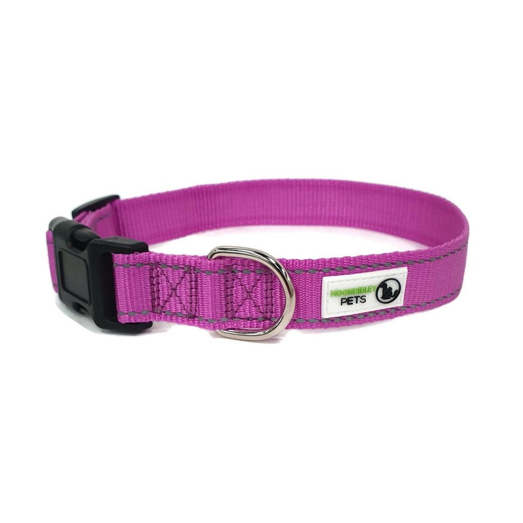 Nylon w/Reflective Stitching Dog Collar X-Small Purple - Moondidley Pets - Mega Pet Store