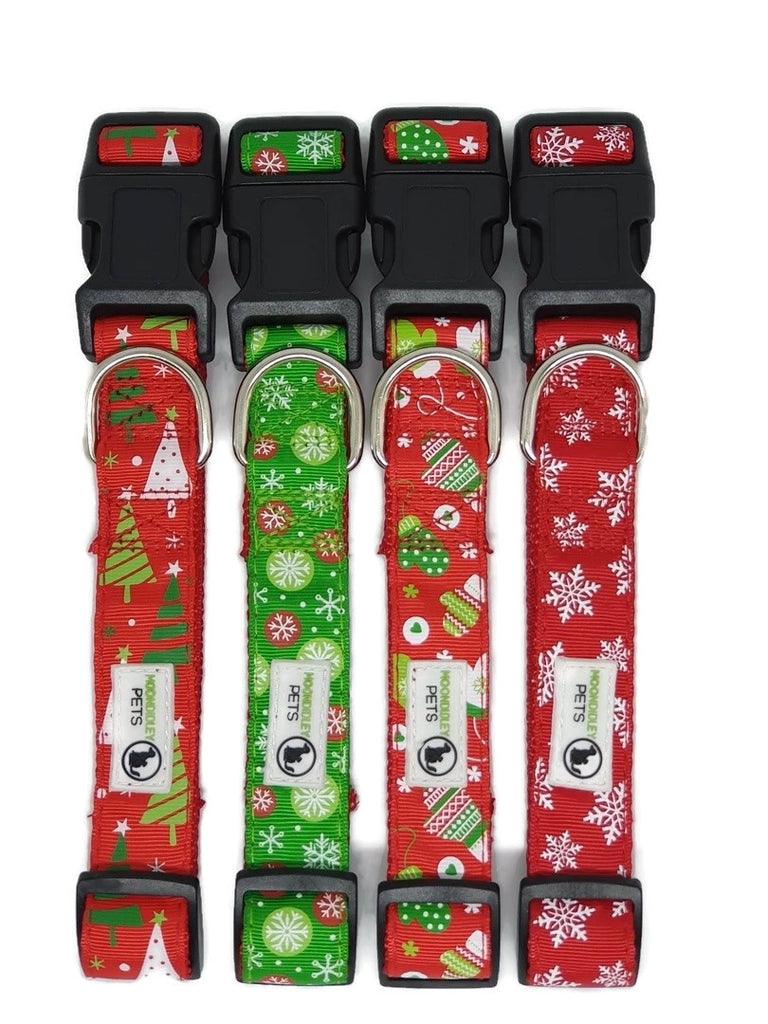 Christmas Dog Collars Adjustable - Moondidley Pets Medium Red Snow Flakes - Mega Pet Store