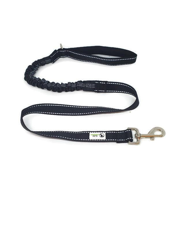 Bungee Dog Lead Nylon w/Reflective Stitching - Moondidley Pets Black - Mega Pet Store