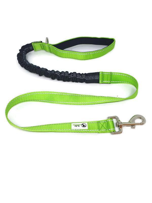 Bungee Dog Lead Nylon w/Reflective Stitching - Moondidley Pets Green - Mega Pet Store