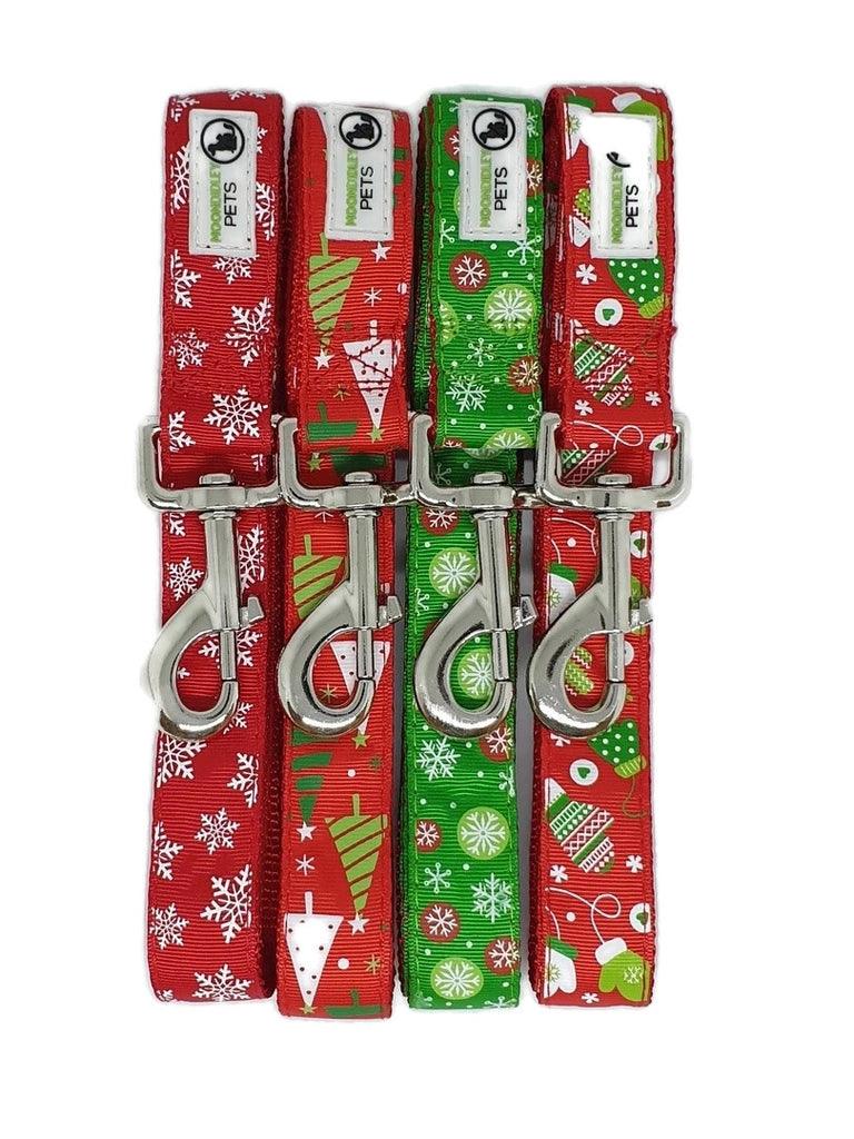 Christmas Dog Leashes 1.2m - Moondidley Pets Green Snow Flakes - Mega Pet Store