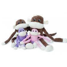 Zippy Paws Spencer the Crinkle Monkey Plush Squeaker Dog Toy- Pink