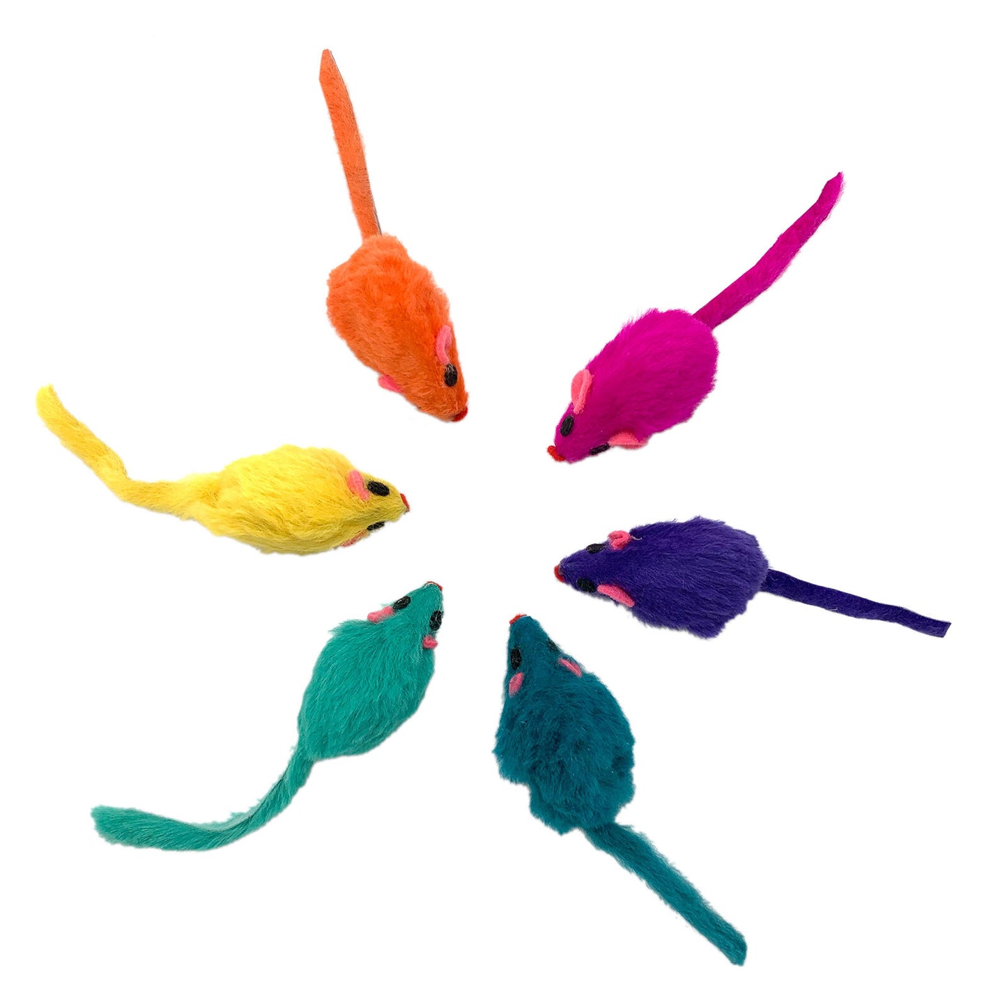 Zanies Rainbow Furry Mice Cat Toys- Cheese Box Of 60