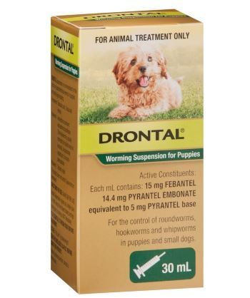 Drontal Suspension Roundworm, Hookworm, and Whipworm Worming Syrup for Puppies - 30ml