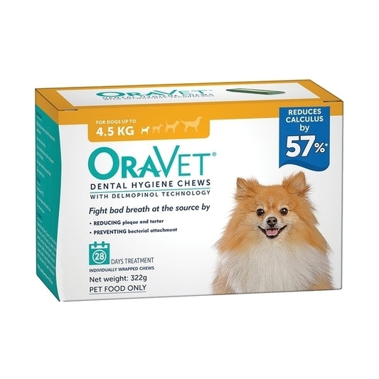 Oravet Plaque & Tartar Control Chews for Extra Small Dogs up to 4.5kg - 28 Chews