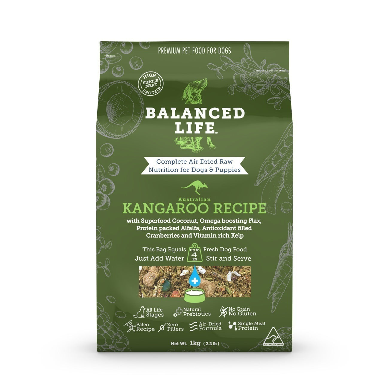 Balanced Life Air Dried Dog Food - Kangaroo - 1kg