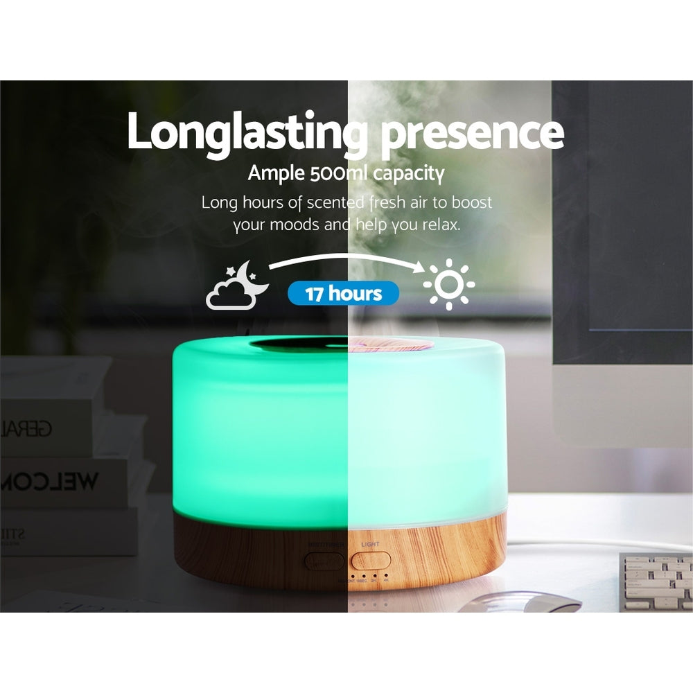 Devanti 500ml Light Wood Aroma Diffuser – Aromatherapy Humidifier & Air Purifier - Mega Pet Store