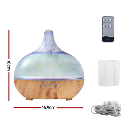 Devanti 400ml 3D Glass Aroma Diffuser – Aromatherapy Humidifier & Air Purifier