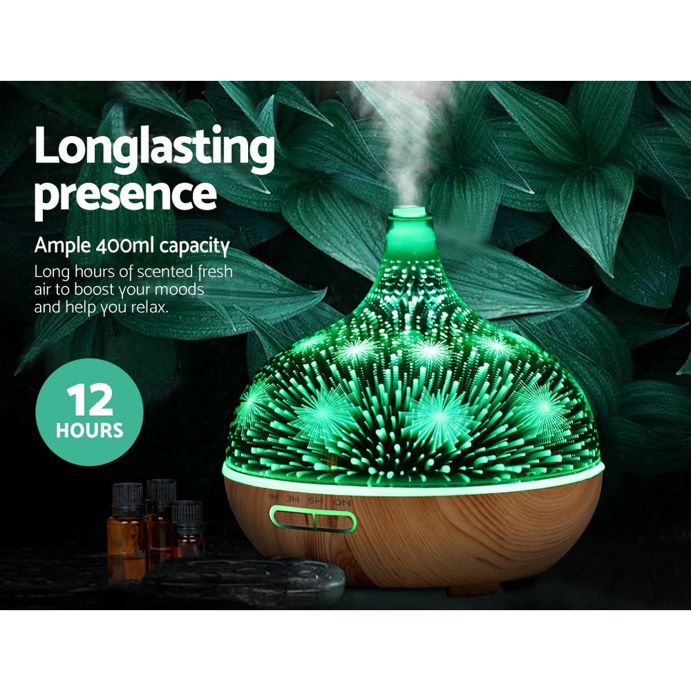 Devanti 400ml 3D Glass Aroma Diffuser – Aromatherapy Humidifier & Air Purifier