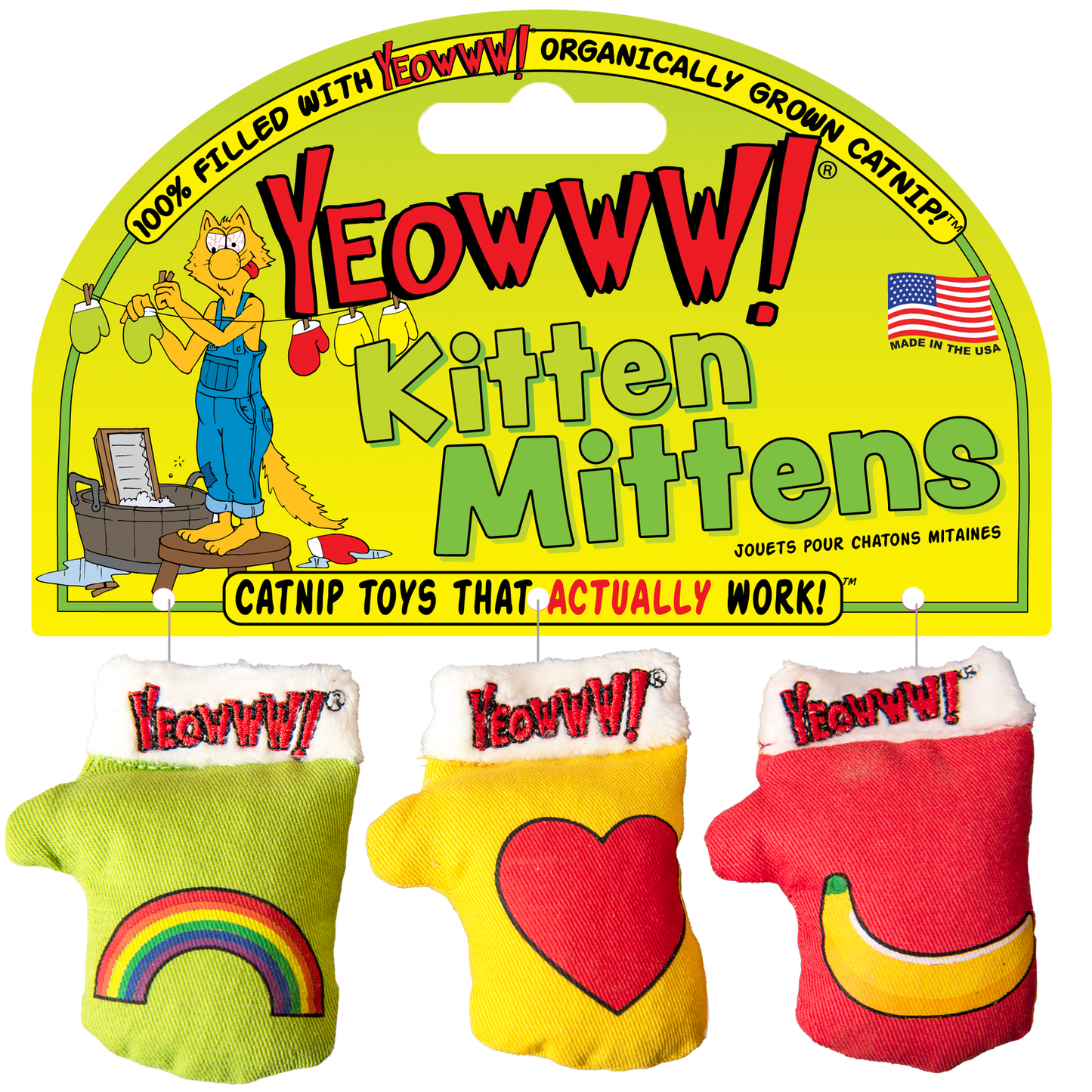 Yeowww Kitten Mittens Catnip Cat Toys - Pack of 3