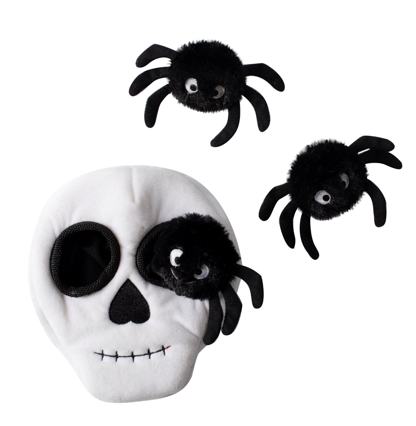 Fringe Studio Halloween Plush Squeaker Dog Toy Set - Skull Burrow + 3 Spiders