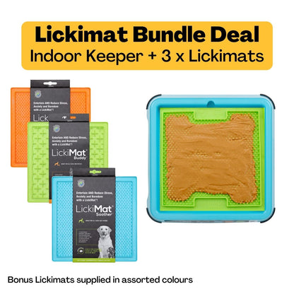 Lickimat Indoor Keeper Pad Holder Bundle with 3 Original Lickimat Slow Dog Feeders