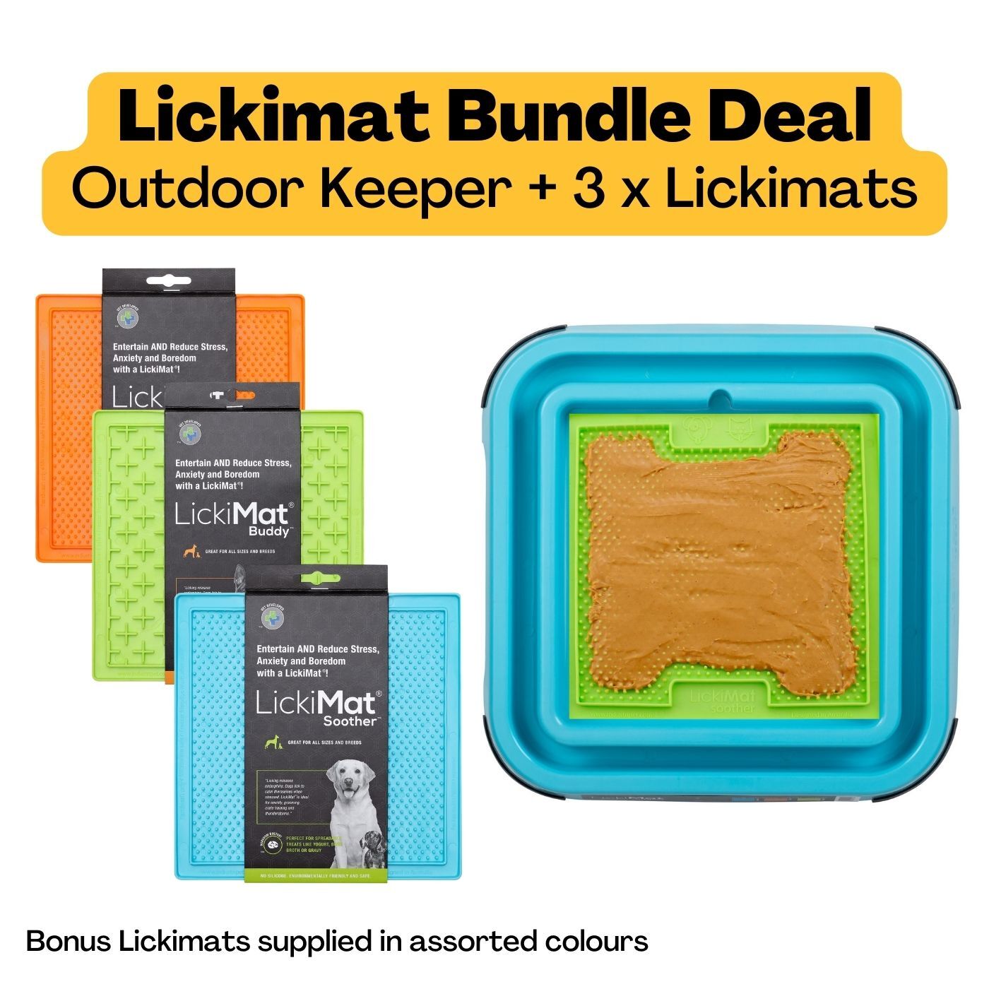 Lickimat Outdoor Keeper Pad Holder Bundle with 3 Original Lickimat Slow Dog Feeders