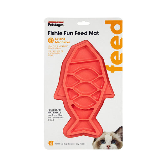 Petstages Fishie Fun Feed Mat Wet and Dry Slow Food Bowl for Cats