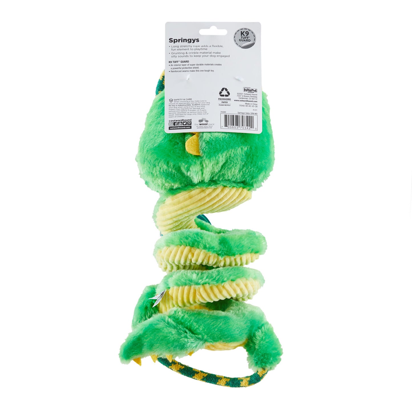 Outward Hound Springys Plush Tug Rope Dog Toy - Gator