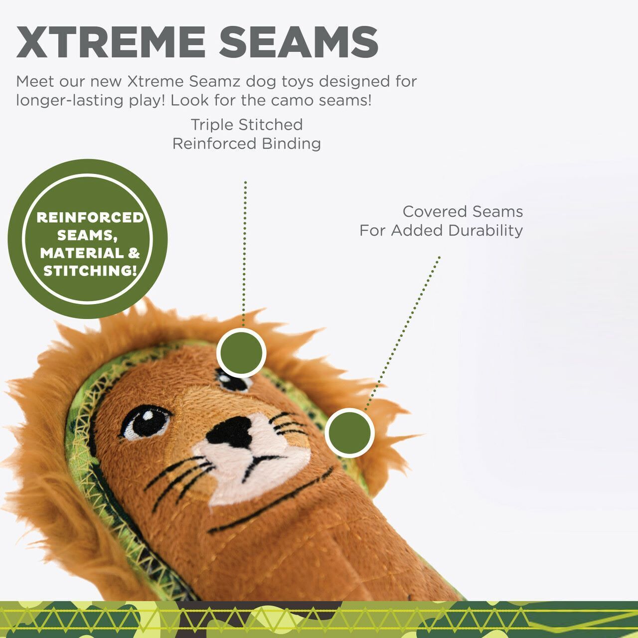 Outward Hound Xtreme Seamz Lion Squeaker Dog Toy