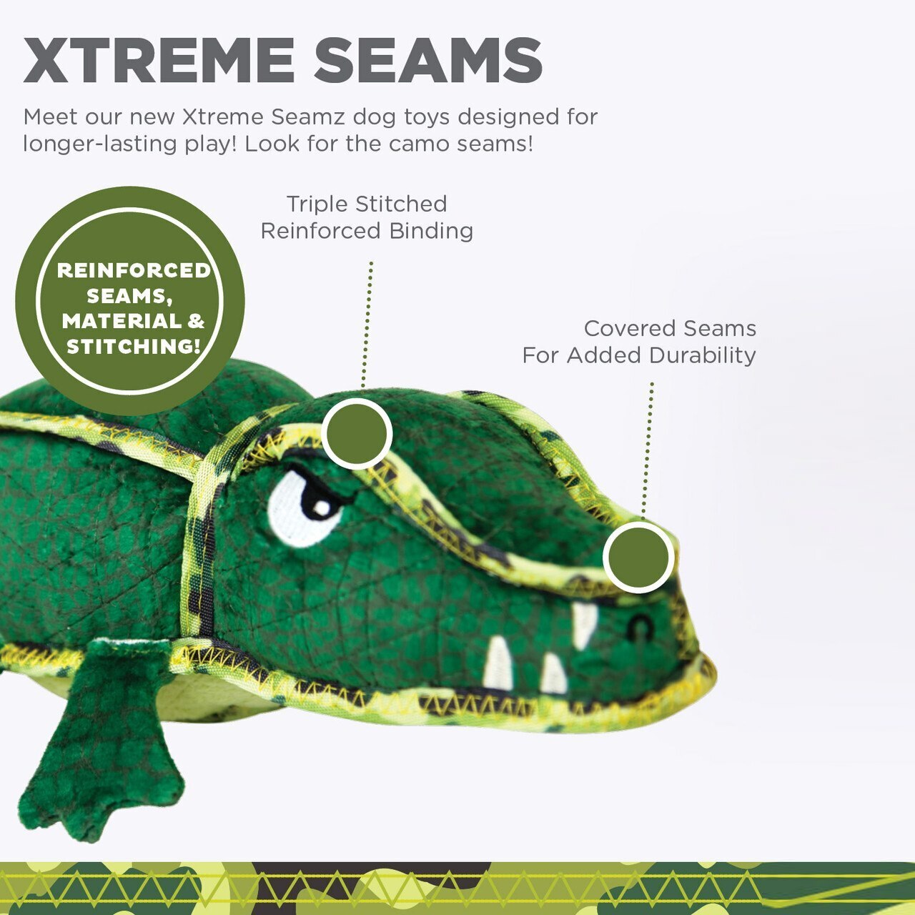 Outward Hound Xtreme Seamz Alligator Squeaker Dog Toy