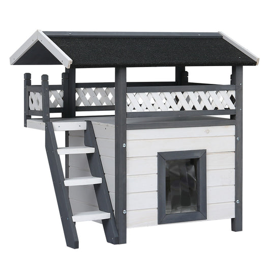 i.Pet Cat House Outdoor Shelter 77cm x 50cm x 73cm Rabbit Hutch Wooden Condo Small Dog Enclosure - Mega Pet Store